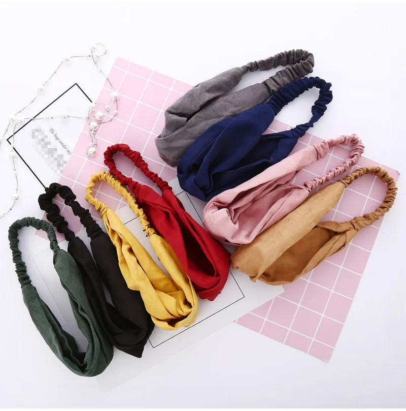 Повязка для волос женская замшевая мягкая эластичная однотонная винтажная лента