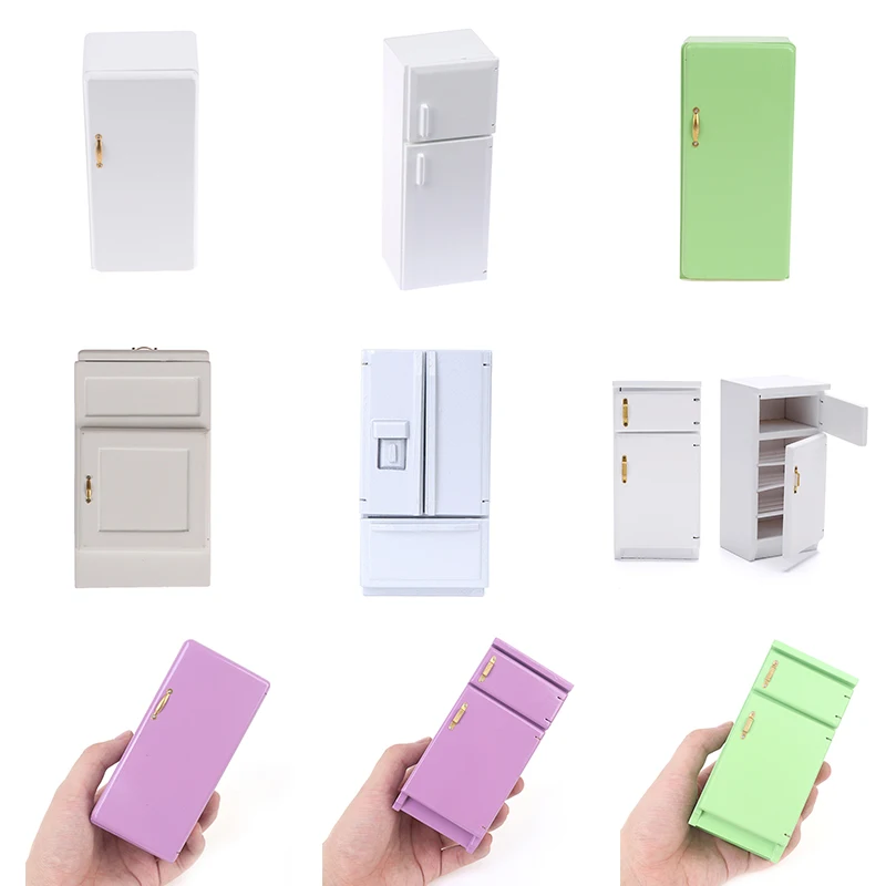 

1:12 Dollhouse Miniature White Green Purple Furniture Wooden Single Double Door Refrigerator Fridge Model Toys Dollhouse Decora