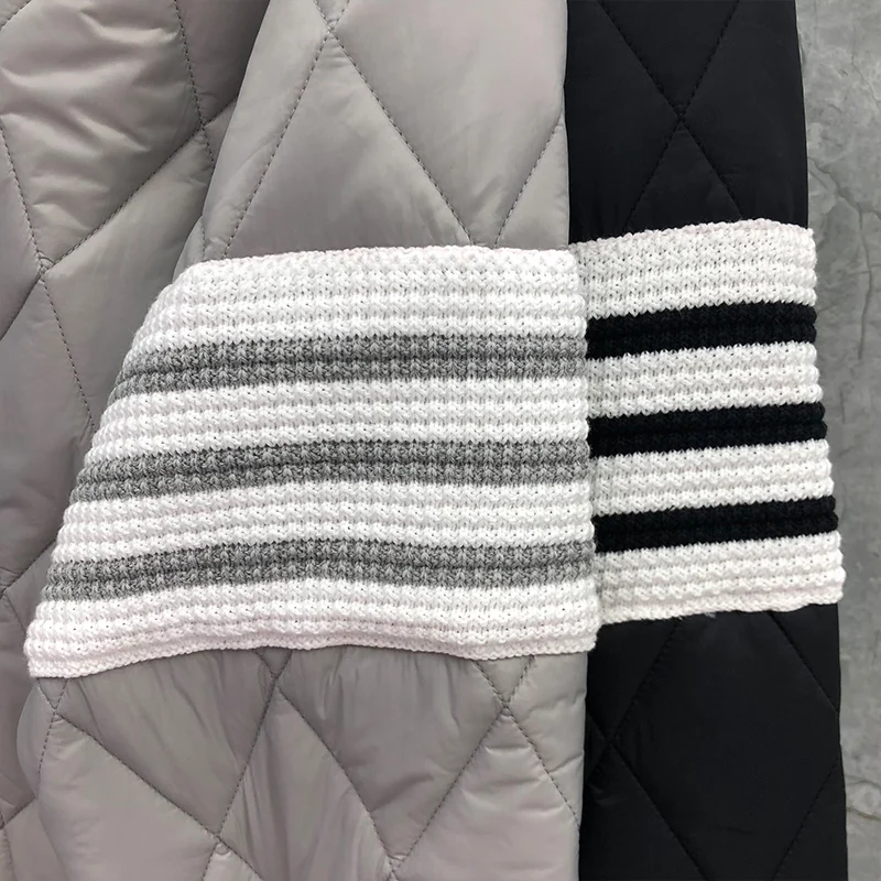 TB THOM Men's Winter Jacket Fashion Brand Coat 4-Bar Stripe Diamond LatticeTurtleneck Cotton-Padded Pullovers Thick TB Jackets