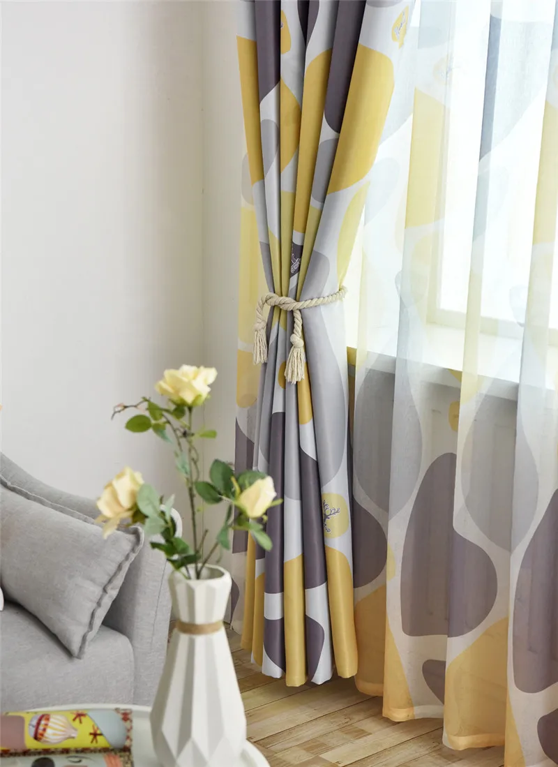 Blue Cobblestone Printed Curtains Shading Fabrics for Living Room Modern Yellow Blackout Curtains Water Ripple Curtain WP419#20