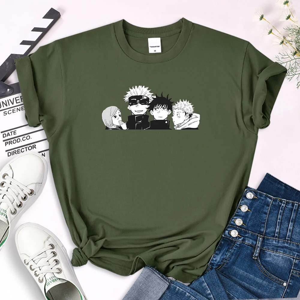 

Футболка женская с принтом «Отряд Сатору», удобный дышащий топ с принтом джуютсу и кайсен, мягкая приятная для кожи футболка, большие размер...