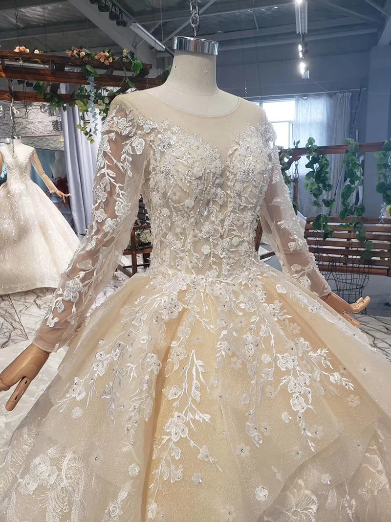 HTL696 свадебное платье с длинными рукавами Королевское со шлейфом кружевное