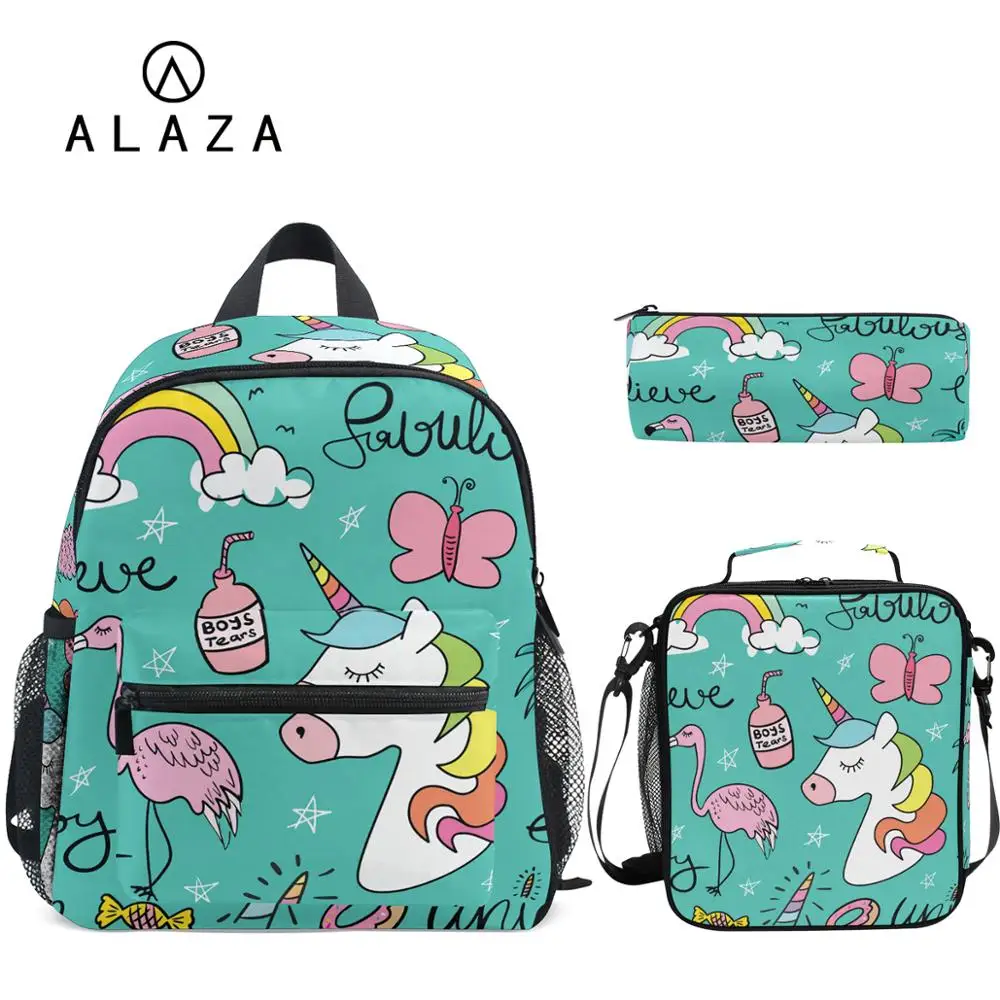 ALAZA 3 шт./компл. Высококачественная школьная сумка модный рюкзак с принтом единорога для девочек-подростков школьные сумки детские сумки наб...