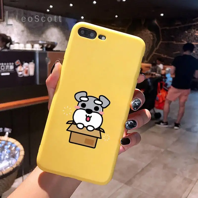 

Cartoon schnauzer dog Phone Case Yellow Candy Color for iPhone 6 7 8 11 12 s mini pro X XS XR MAX Plus