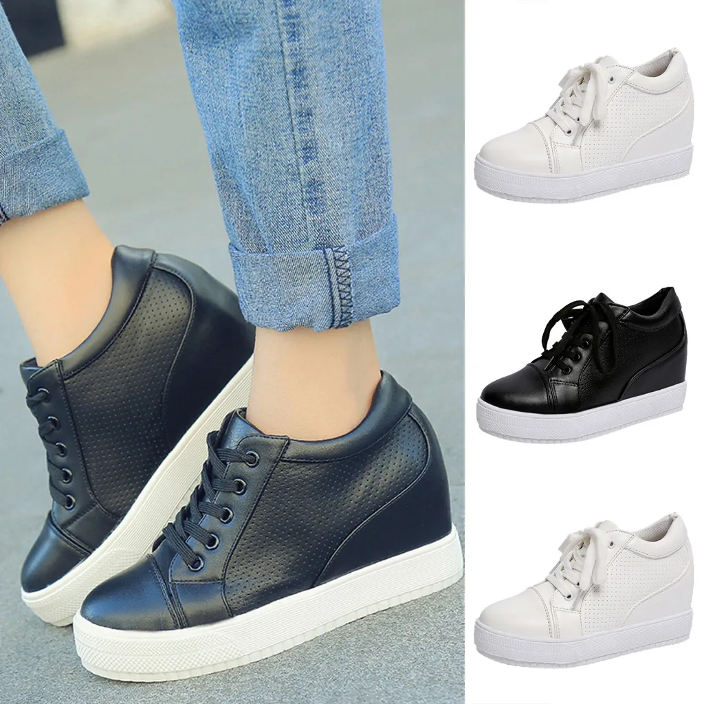 

Student small white shoes breathable shallow mouth increased anti-slip thick bottom ladies casual flat shoes 2020