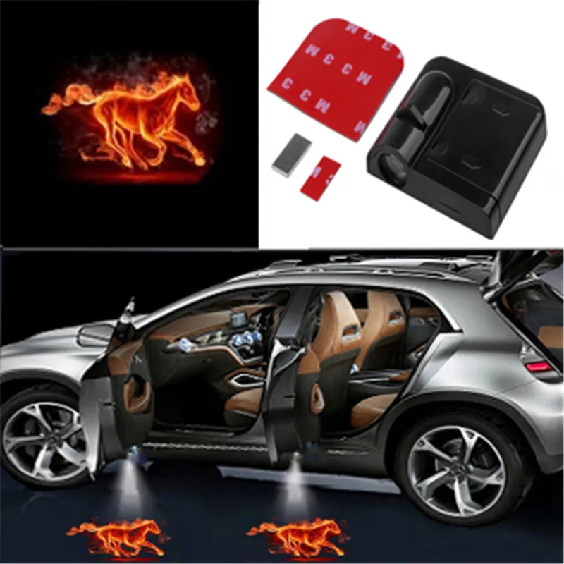 Беспроводной автомобильный светильник с логотипом пламени дверной декор тени