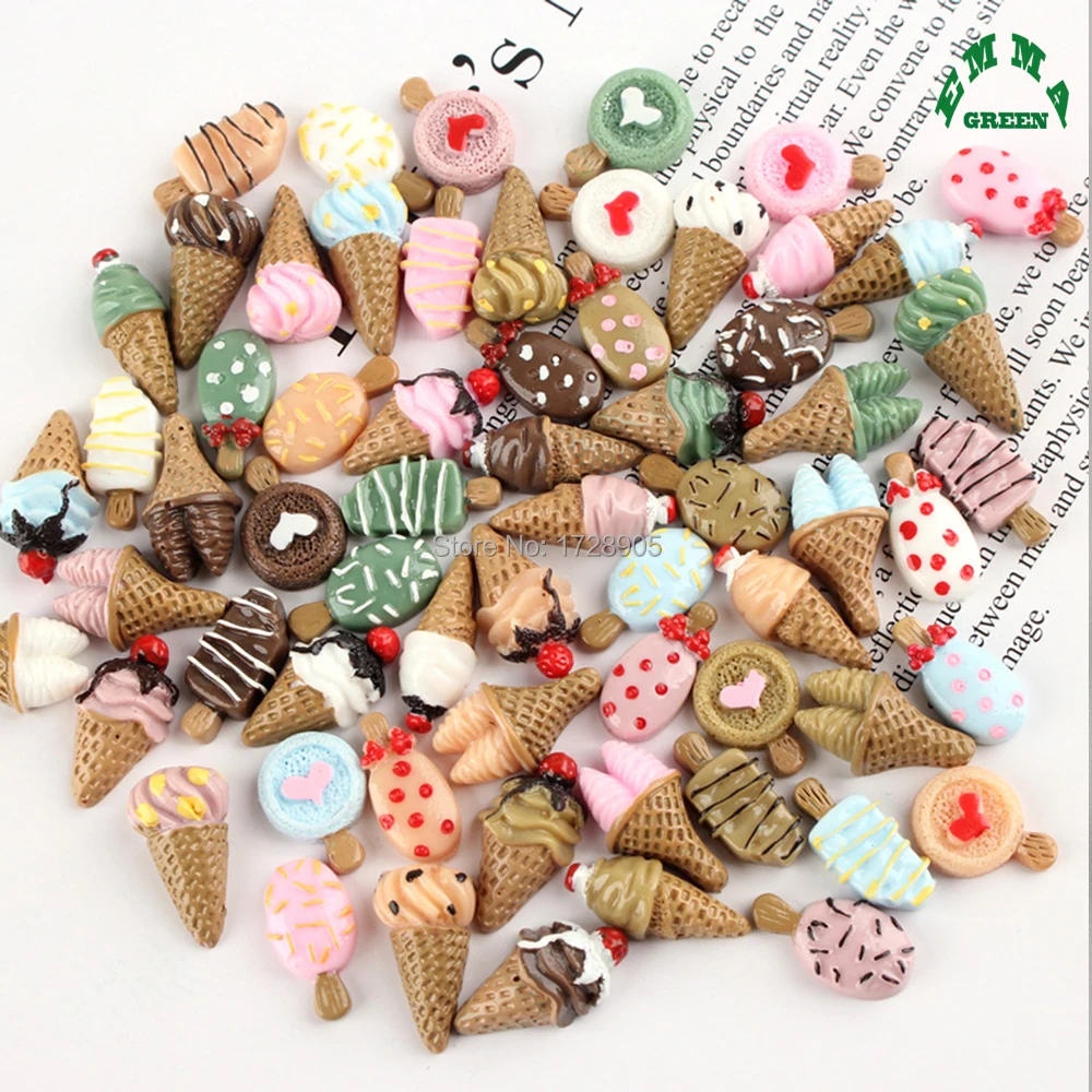 Slime Charm Beads Various Ice Cream Food 10pcs 16mm Resin Cabochon for DIY Phone Case Handmade Craft