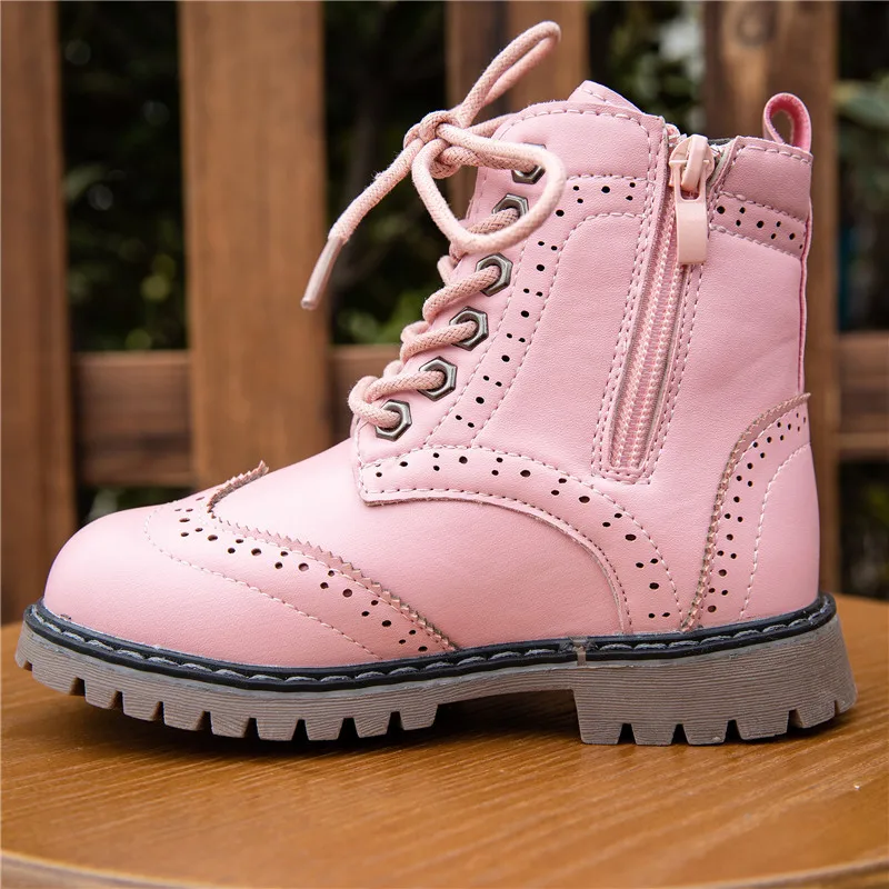 

KAMUCC Winter Kids Boots Girls Leather Shoes Solid Color Fashion Children Ankle Boots Non-slip Martin Boots Warm Size 26-36