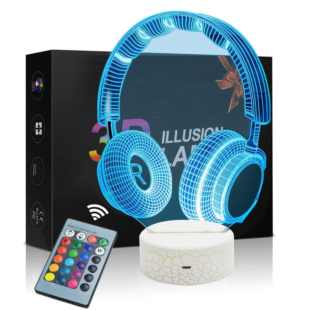 

3D Night Light Kid Sleeping Table Desk Lamp 7 Colors With Touch Switch Remote Control Bedroom Atmosphere Decorative Headphone