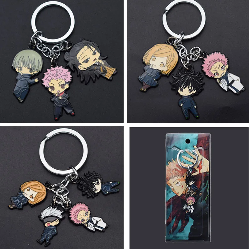 

Аниме Jujutsu кайсен брелок для ключей 3 в 1 подвеска из легированной стали Цифры брелок для ключей для костюмированной вечеринки аксессуары по...