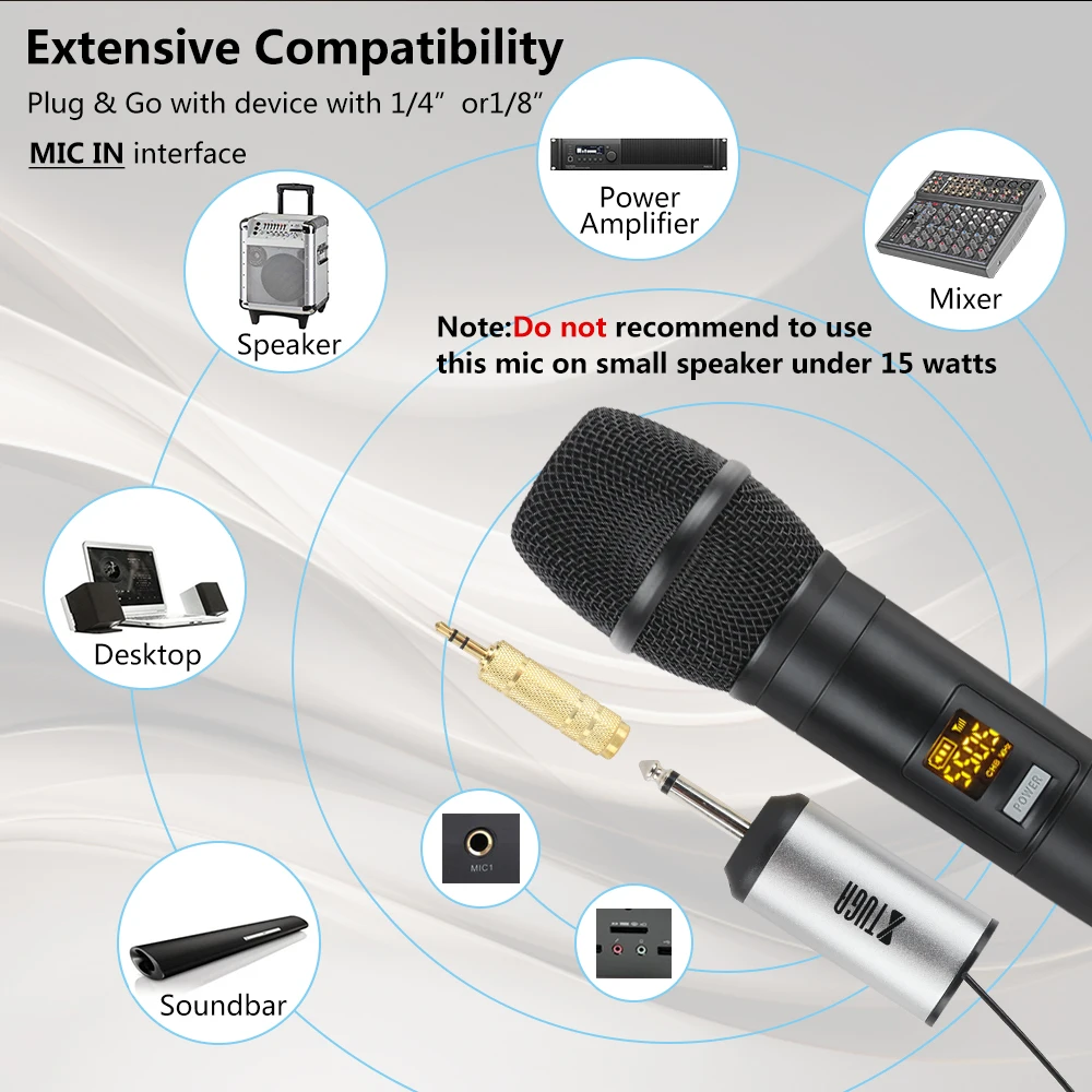 Беспроводной микрофон XTUGA UHF ручной светодиодный динамик с портативным