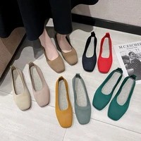 eoeodoit stretch knitted shoes spring autumn women flat heel anti skid ballet flats slip on breathable loafer for female