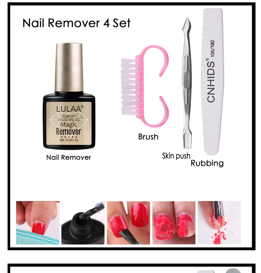 Lulaa Профессиональный 2/4/7 шт набор для полировки ногтей взрыв Magic эмаль Remover Замочить ногтей набор чистящих средств для инструмент для росписи ногтей высокое качество