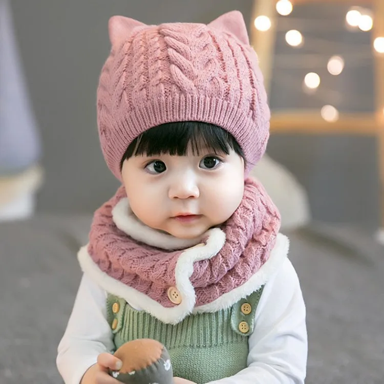 Красный цвет милый детский шарф зимняя шапка s комплект теплая вязальная шерсть