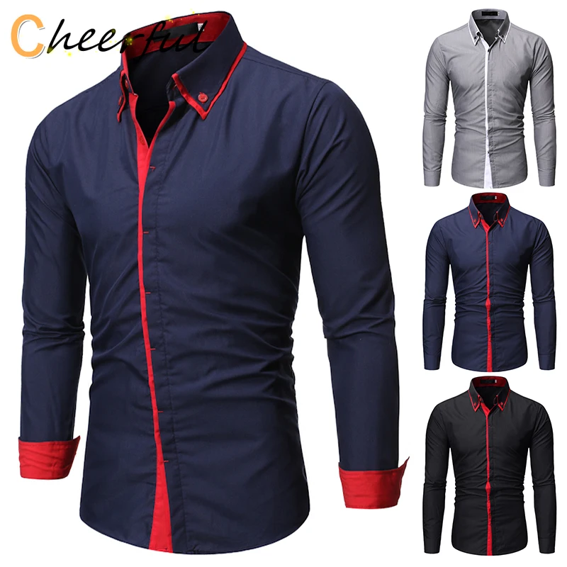 

Мужская Однотонная рубашка с воротником на пуговицах