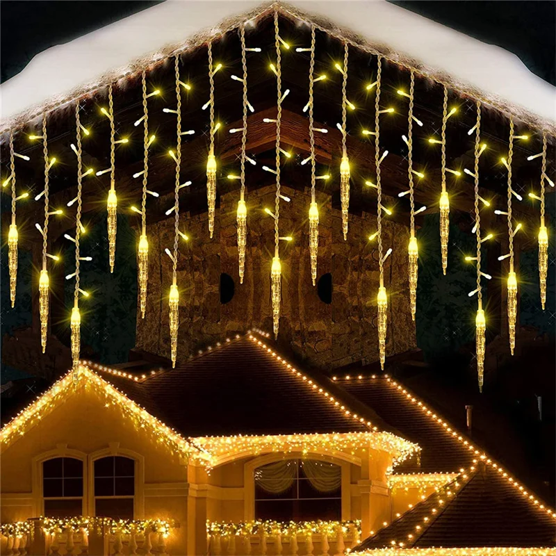 

5M-20M Christmas Garland LED Curtain Icicle Lights Festoon LED Light Droop 0.7m Waterfall Outdoor Garden Street Eaves Decoration