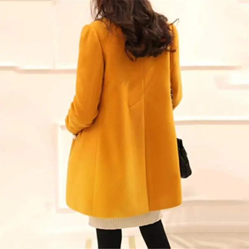 Однотонное пальто размера плюс А образное средней длины с длинным рукавом и