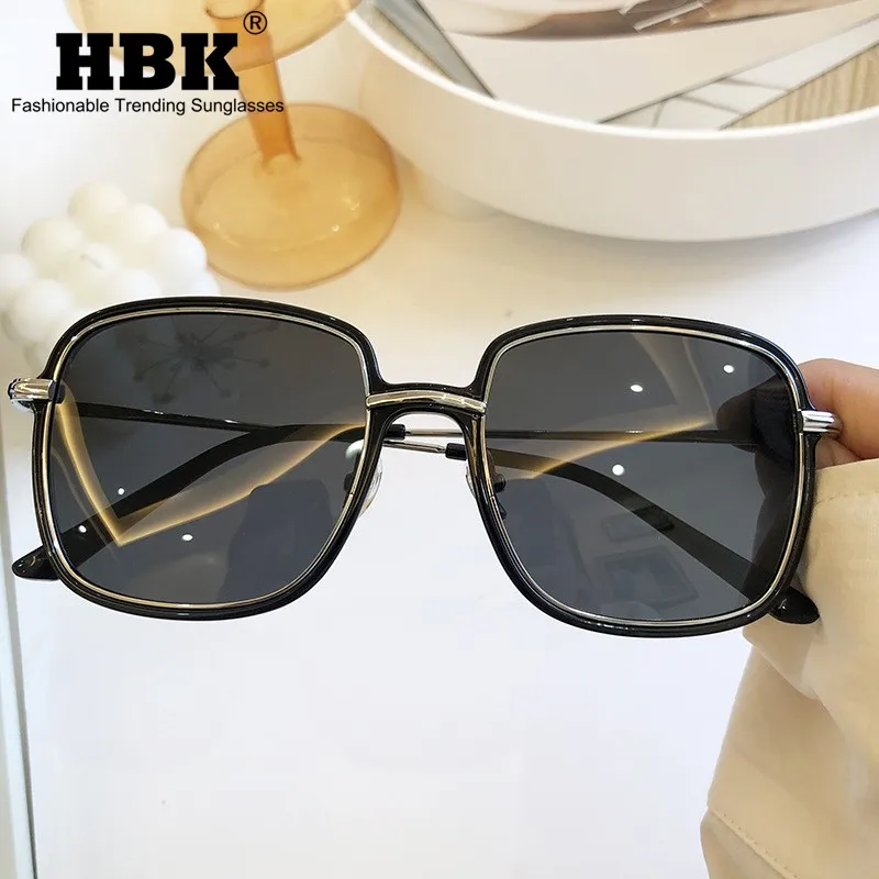 

HBK Black Gradien Classic Square Sunglasses Women 2021 Summer Alloy Frames Luxury Brand Eyewear For Male UV400 Oculos De Sol