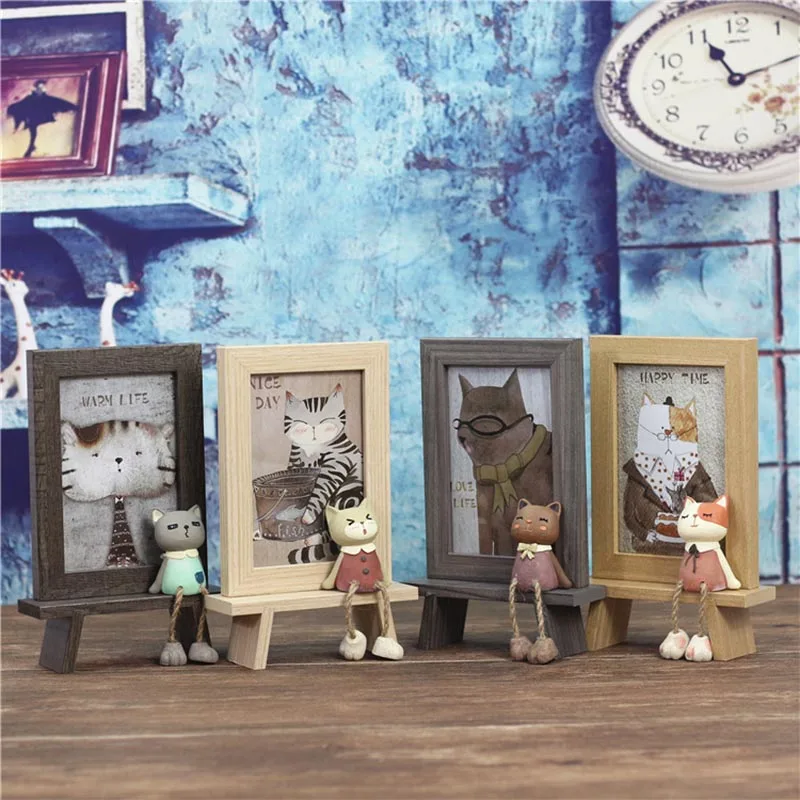 6 дюймов Милая кошка креативная деревянная фоторамка настольная подставка