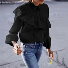 Рубашка ZANZEA женская с отложным воротником, Элегантная блузка с длинным рукавом-фонариком, повседневный Топ, однотонная офисная одежда с оборками, 7