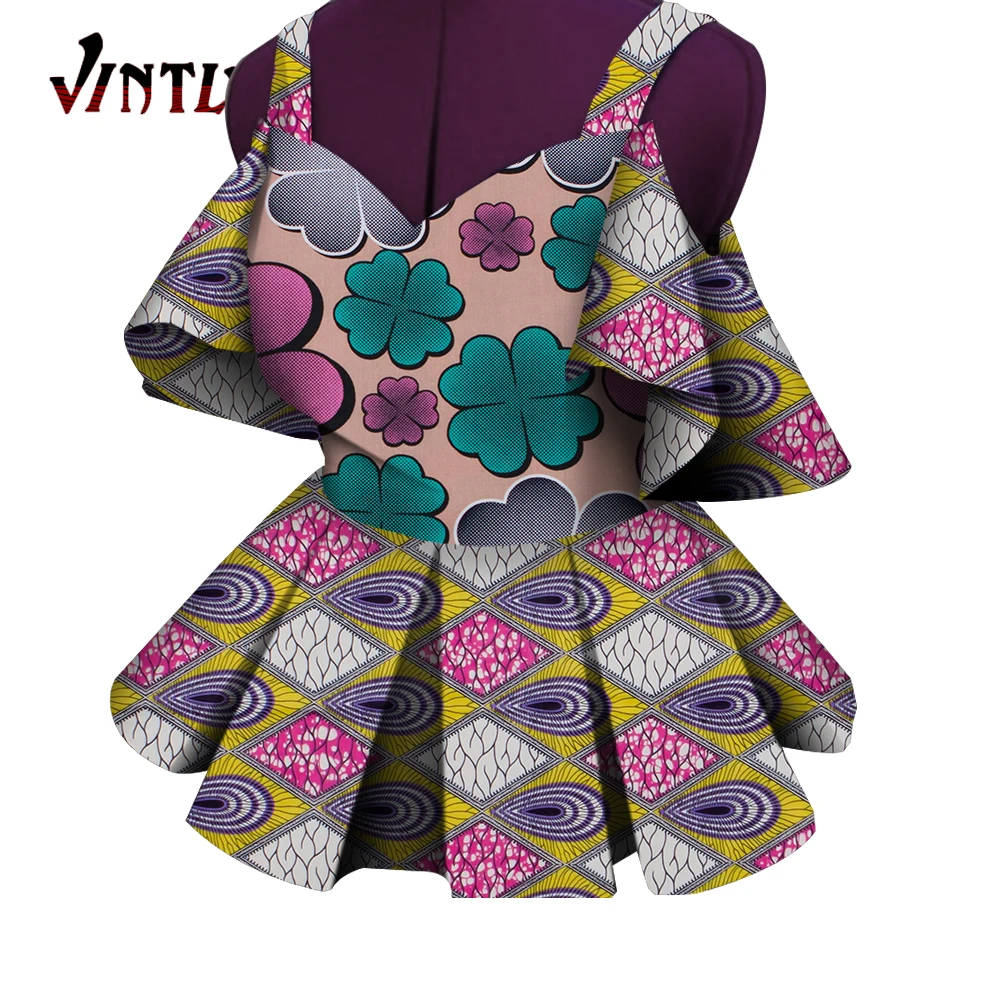 

Fashion Women Halter Shirt Ankara Floral Print Casual African Dashiki Women Top African Boubou Women Plus Size WY5429