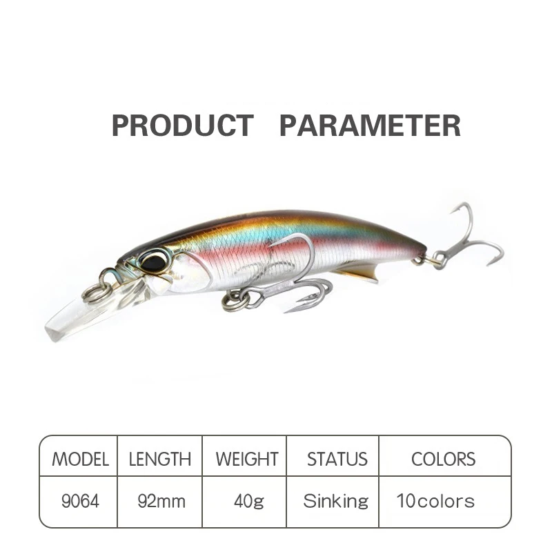 92mm Wobblers Floating Minnow Long Casting New Model Hard Bait With Sequins Fishing Lures Tackle 2 Strong Hook | Спорт и развлечения