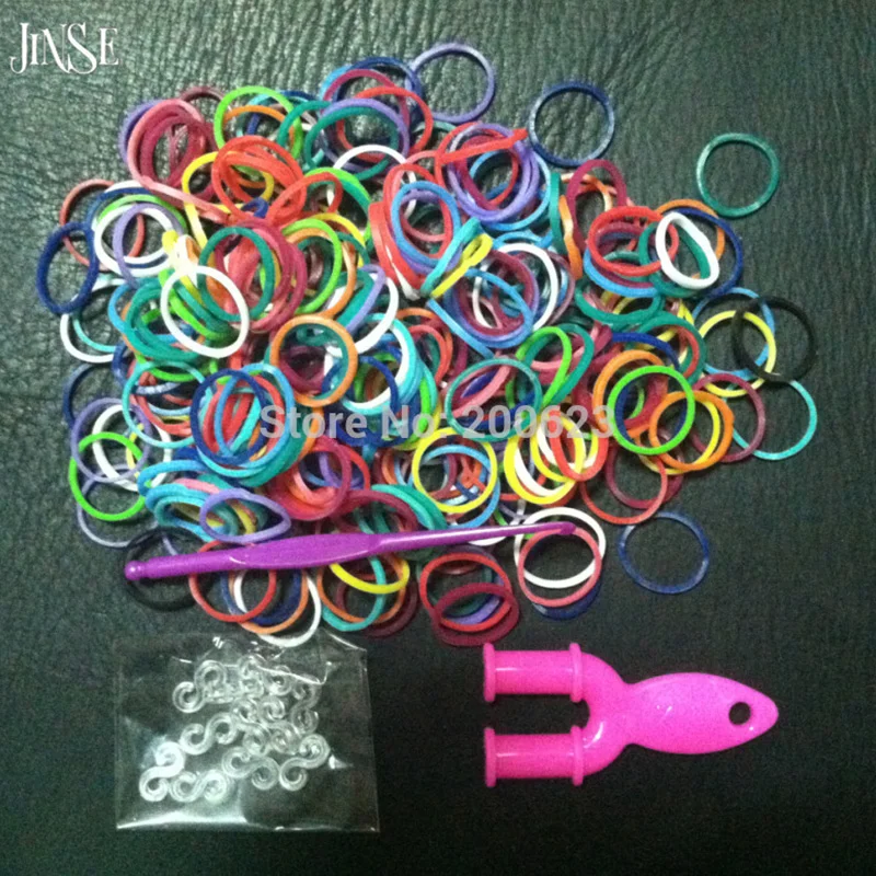 Набор резиновых резинок JINSE Mix 10 цветов для плетения браслетов DIY(300 резинок+ " Y" в форме мини ткацкого станка+ 12 s-зажимов+ 1 крючок