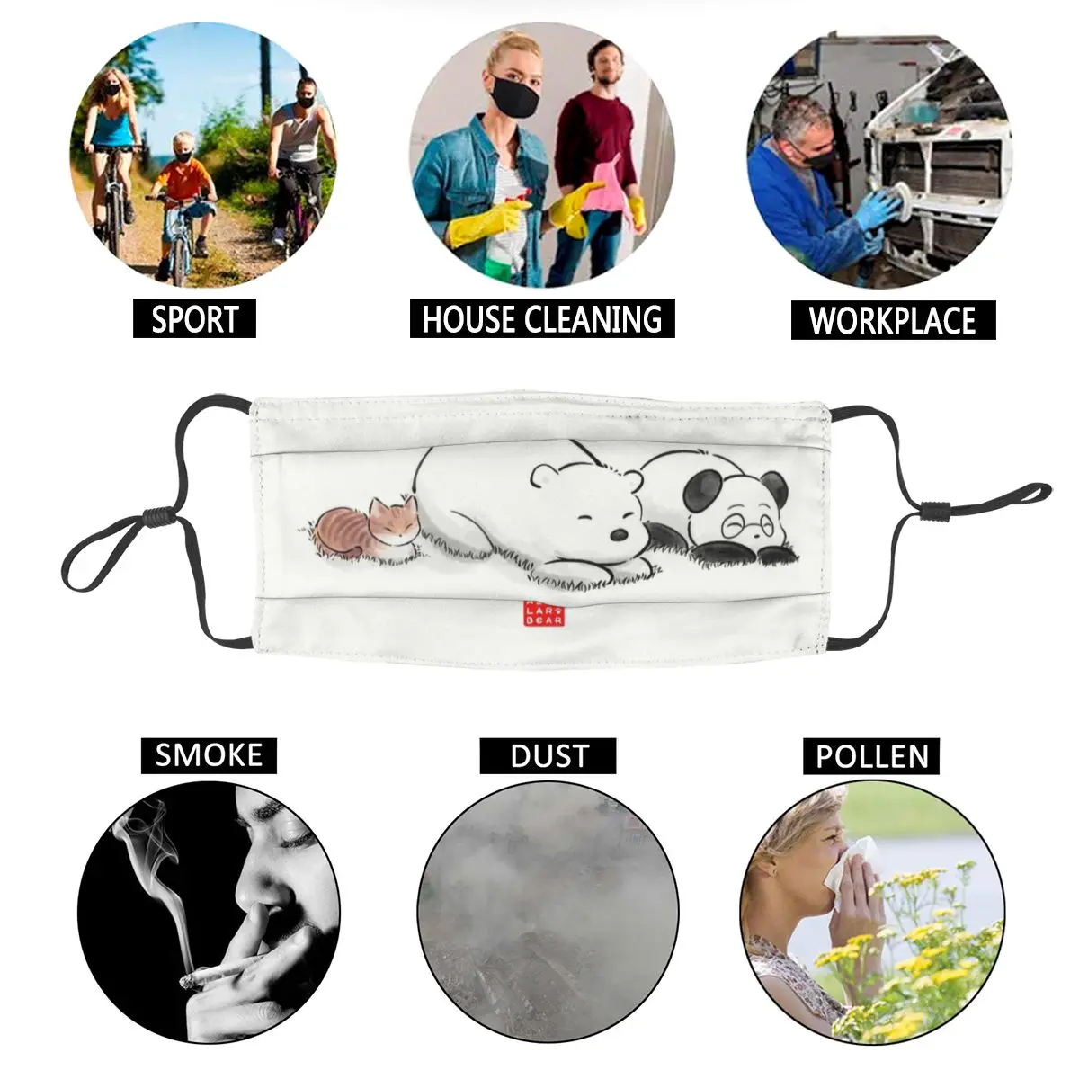 

Unisex Adult Cute Panda Bear Face Mask Anti Haze Dust Animal Lover Protection Cover Respirator Washable Mouth-Muffle