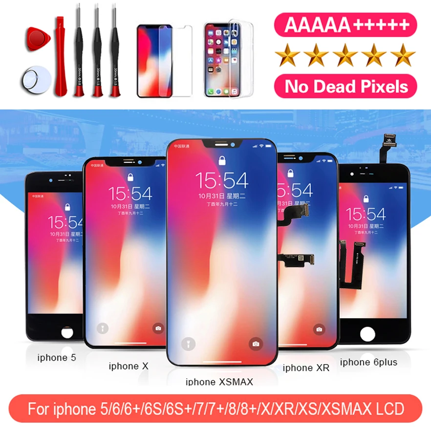 Quality For iPhone 7 8 6S Plus LCD X XR XS MAX Screen OLED 11 Pro 12 Mini With 3D Touch Incell Replacement Display No Dead Pixel