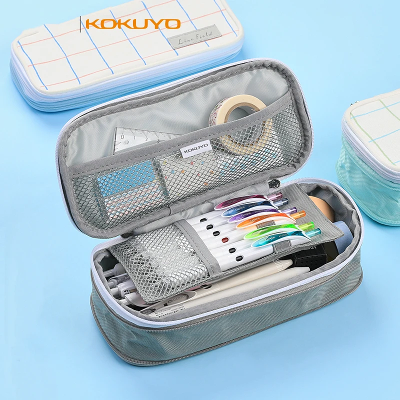 KOKUYO Expandable Pen Case Pencil Bag Pastel Cookie Line Field Color Matching Storage Pouch Stationery School Student Gift A6678