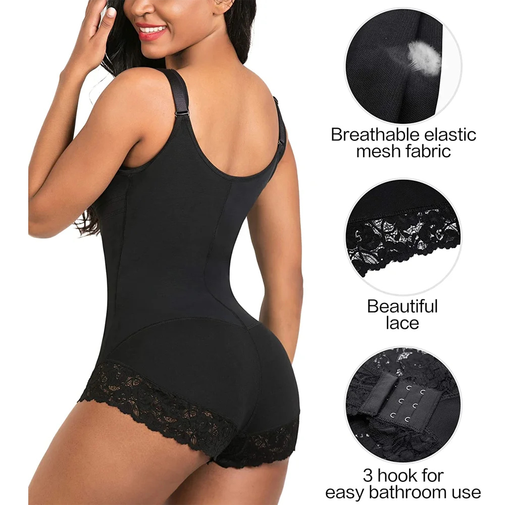 Lifter Tummy Control Shapewear Waist Trainer Women Lace Zipper Open Bust Bodysuit Shorts High Waist Body Shaper Slimming Panties
