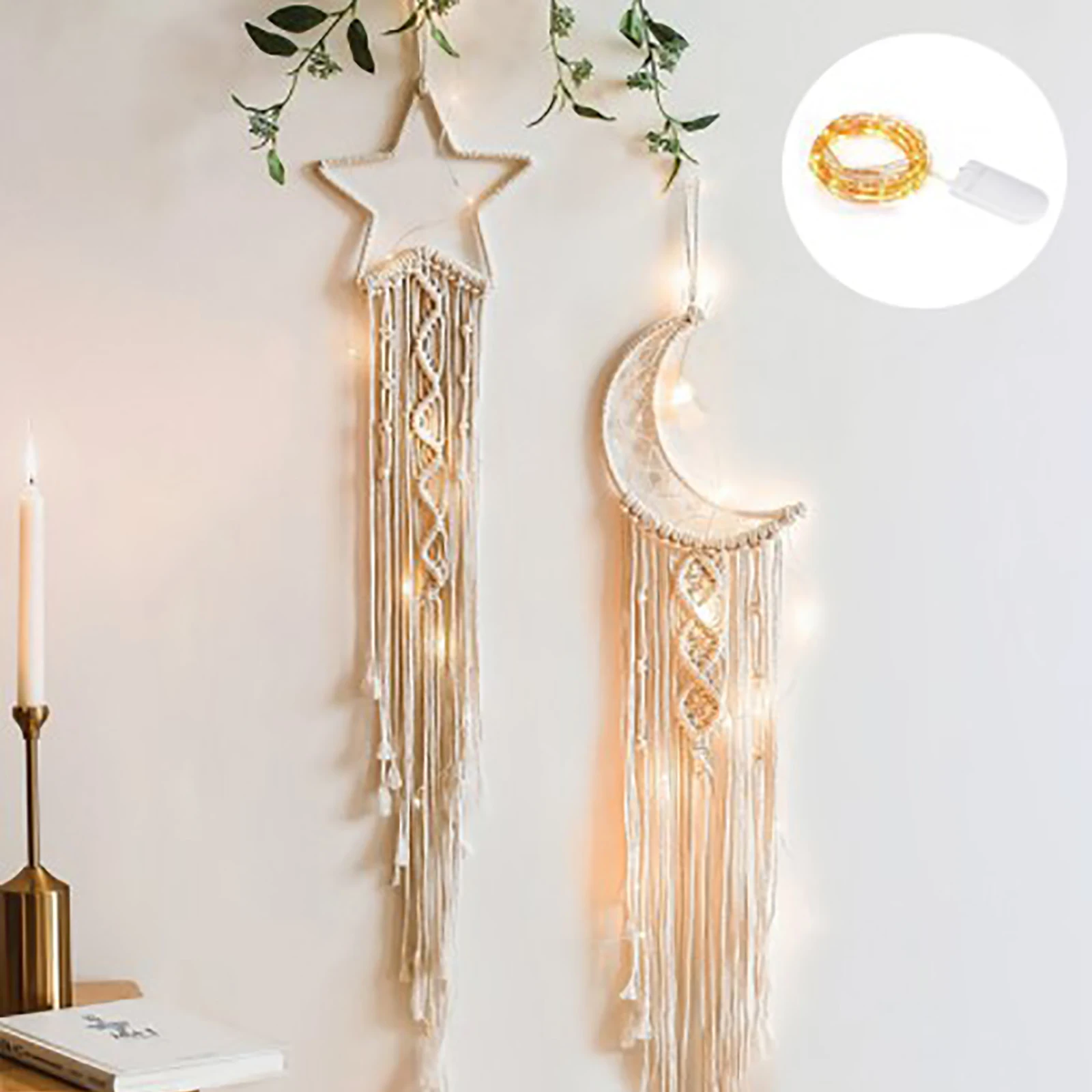 

1set Boho Moon And Star Dream Catcher Wall Hanging Bohemian Home Decor Christmas Ornament Decoration Gifts Boho Decor