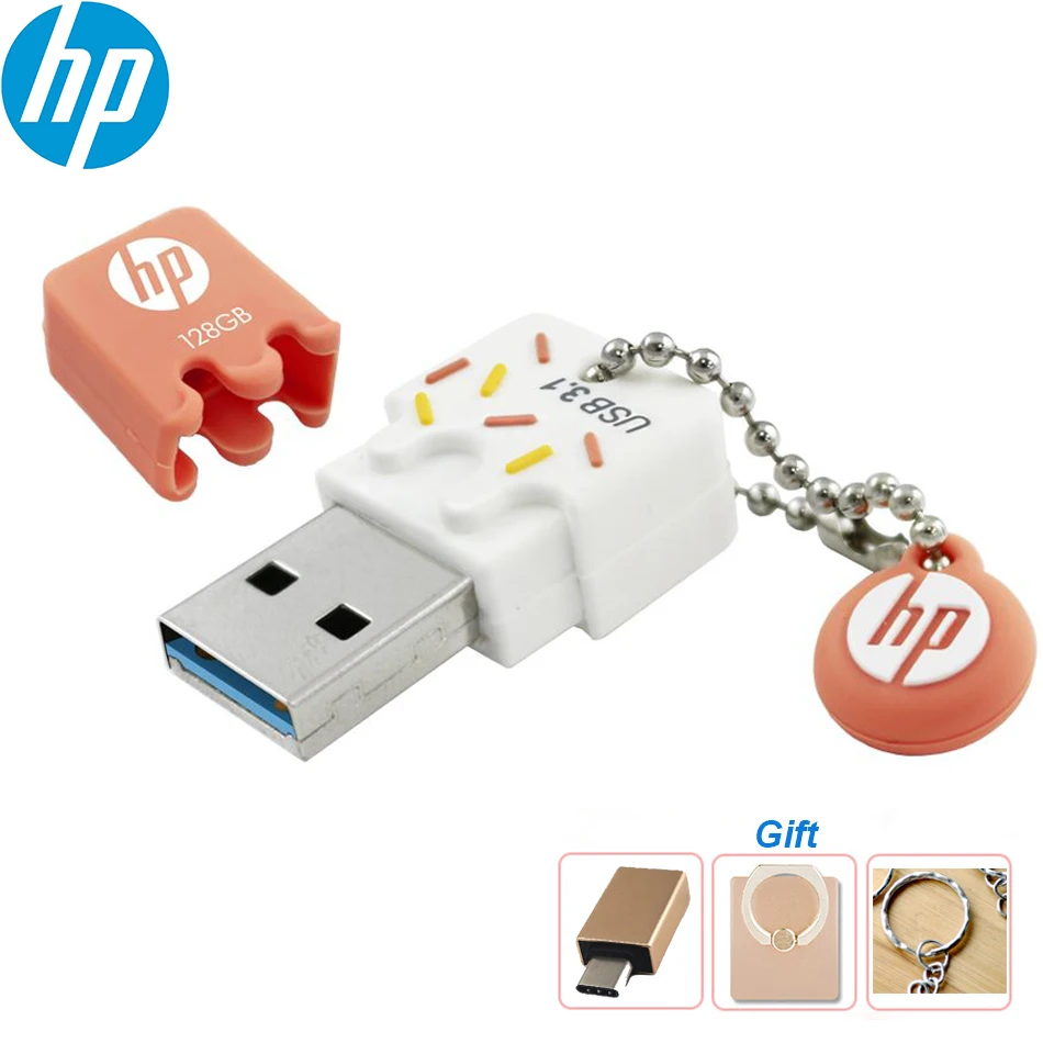 HP X778W USB3.1 High Speed USB Flash Drive ice cream pendrive 32GB 64GB 128GB pen drive KEY Chain waterproof Memory Stick | Компьютеры и