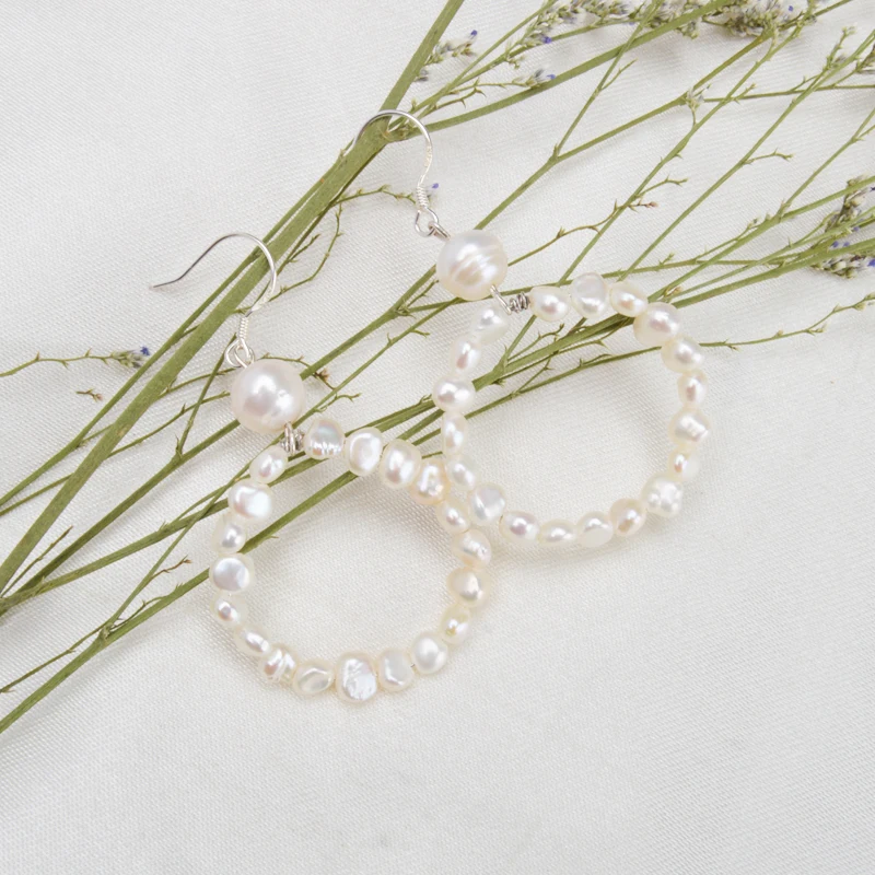 Женские серьги подвески из натурального пресноводного жемчуга ASHIQI серебро 925