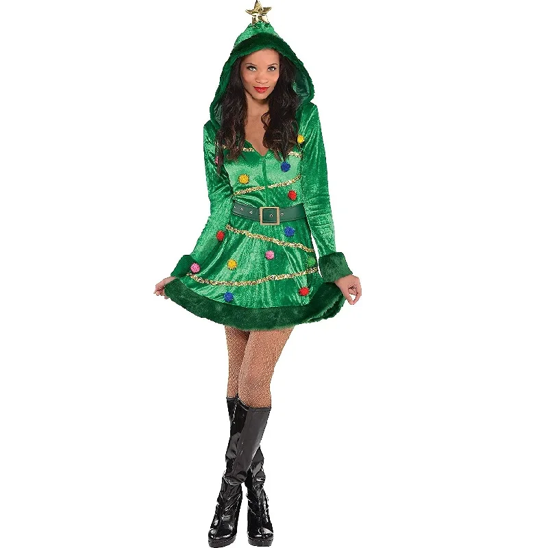 Vestido de fiesta de Navidad para mujer, falda de traje verde de árbol de Navidad, disfraz inflable de Año Nuevo 2022
