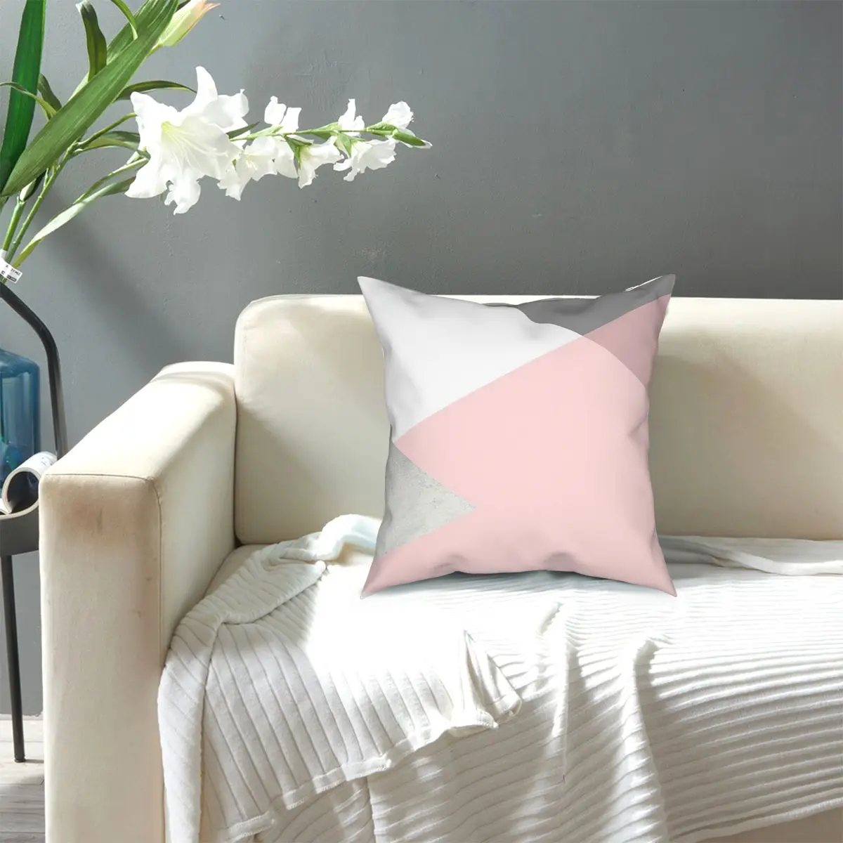 

Geometrics - Grey Blush Silver Throw Pillow Cover Polyester Decorative Pillow 45*45cm Pillowcase