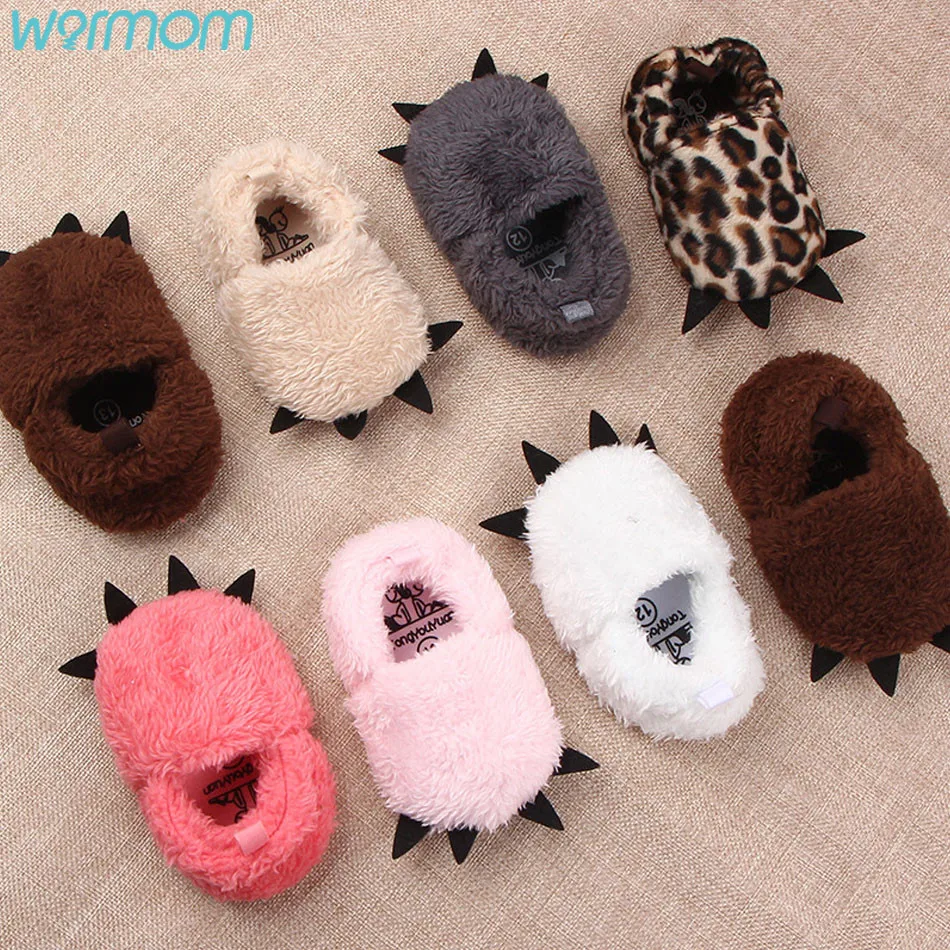 

Warmom Newborn 0-24 Months Cotton Fabric Shoes Soft Soled Non-slip Crib First Walker Cute Plush Paw Baby Shoes Toddler Shoes