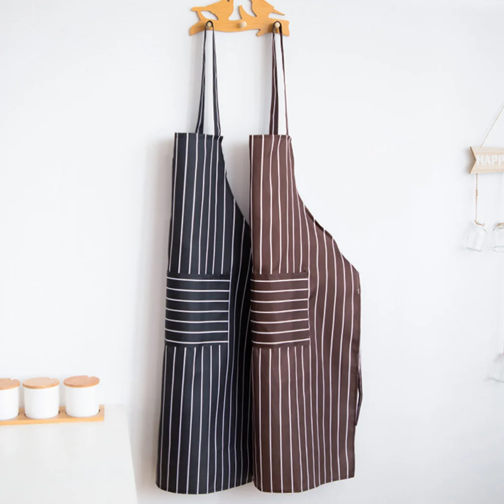

2PCS Waterproof Apron Simple Fashion Stripe Apron Kitchen Oilproof Adults Apron Cooking Apron for Men (Coffee, Black)