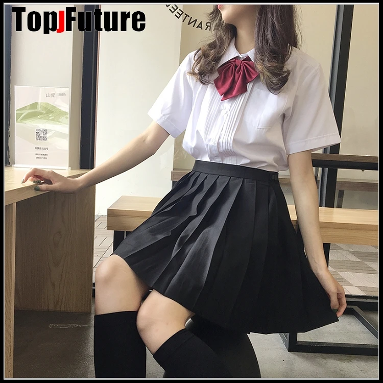 Japanese School Uniforms WOMEN Girls Solid Color Pleated JK Suit Black Navy GREY High Student Academy Style Skirt |
