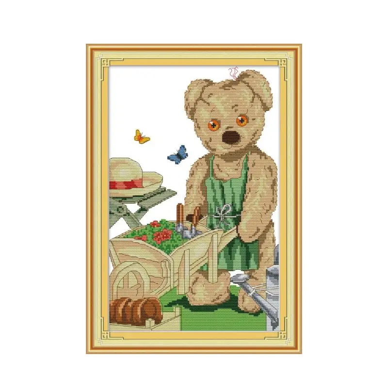 

Gardening bear cross stitch kit aida 14ct 11ct count print canvas cross stitches needlework embroidery DIY handmade