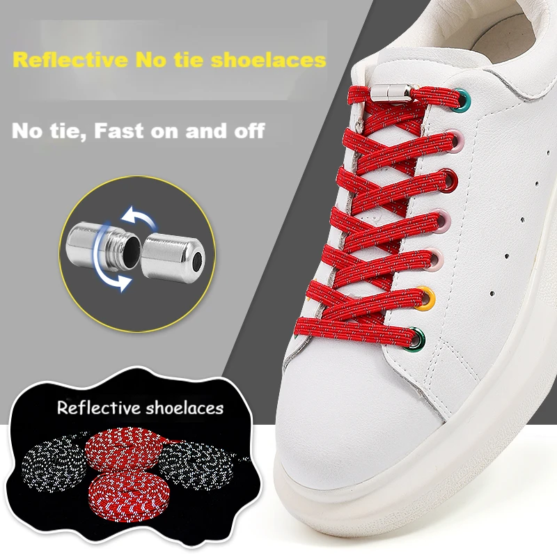 Reflective No Tie Shoe laces Flat Shoelaces for Sneakers Elastic Laces without ties Kids Adult Quick Shoe lace Rubber Shoestring