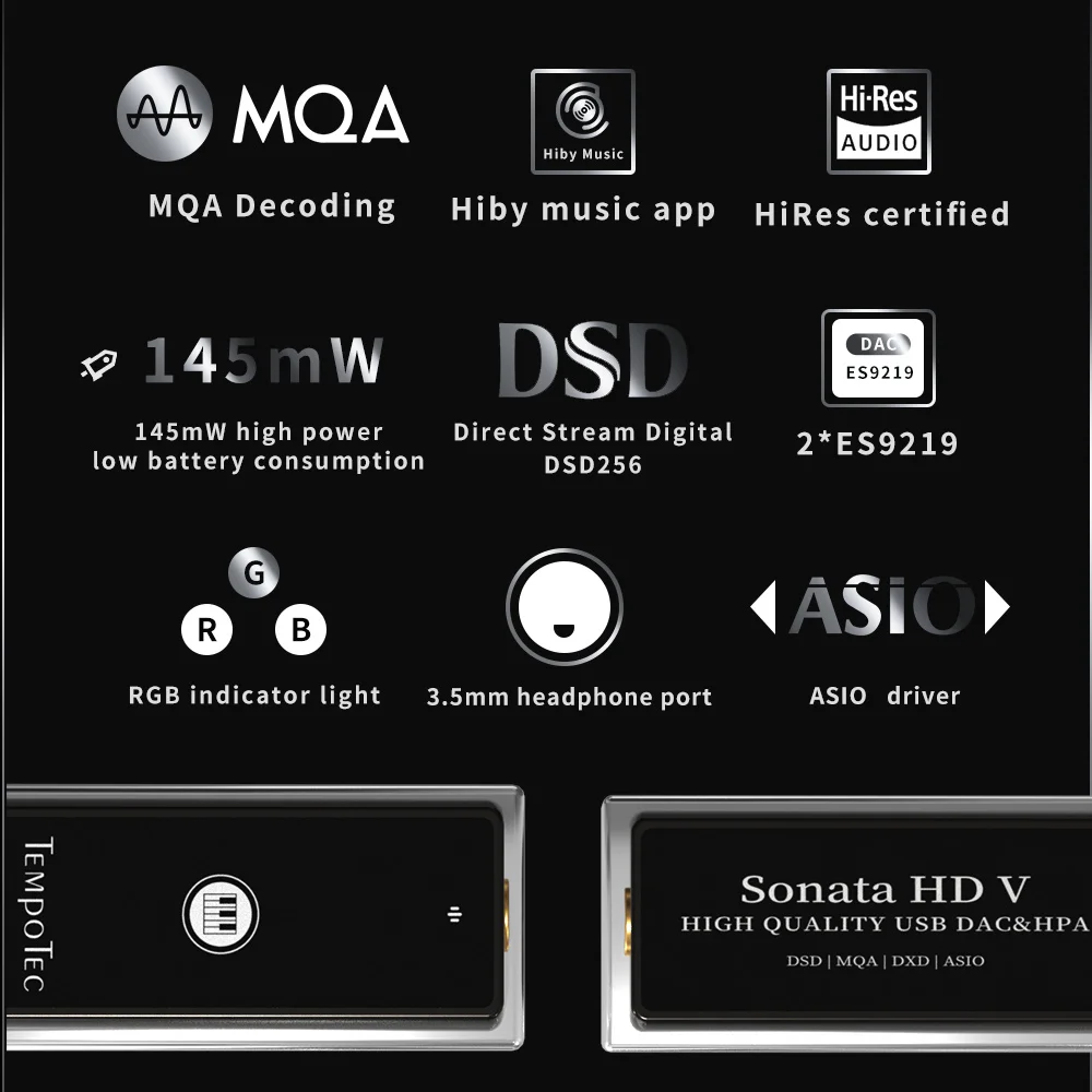 TempoTec Sonata HD V MQA TIDAL Headphone Amplifier 2* ES9219 USB Dongle Type C To 3.5MM DAC& DSD256 For Android&iOS&MacOS&WIN