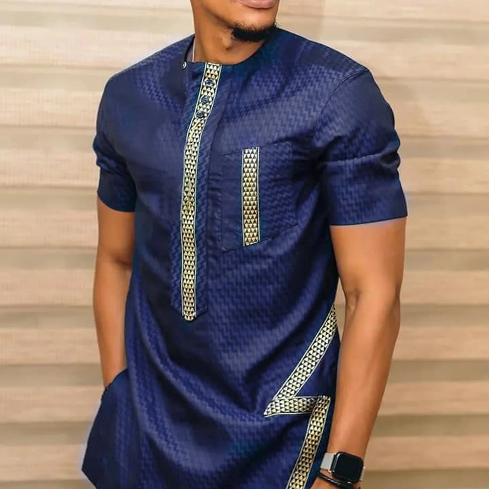 

2021 Loose Men's Short Sleeve Printed Shirt African Dashiki Long Casual T-shirt Men's Top Fashion T-shirt Muslim Mens Clothing