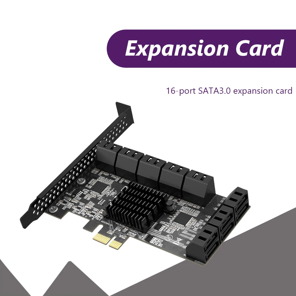 6Gbps Transfer Rate PCIE X1 to 16 Port SATA3.0 6Gbps Adapter Card PCIE SATA Expansion Card Multi-Port Hard Disk Riser Card