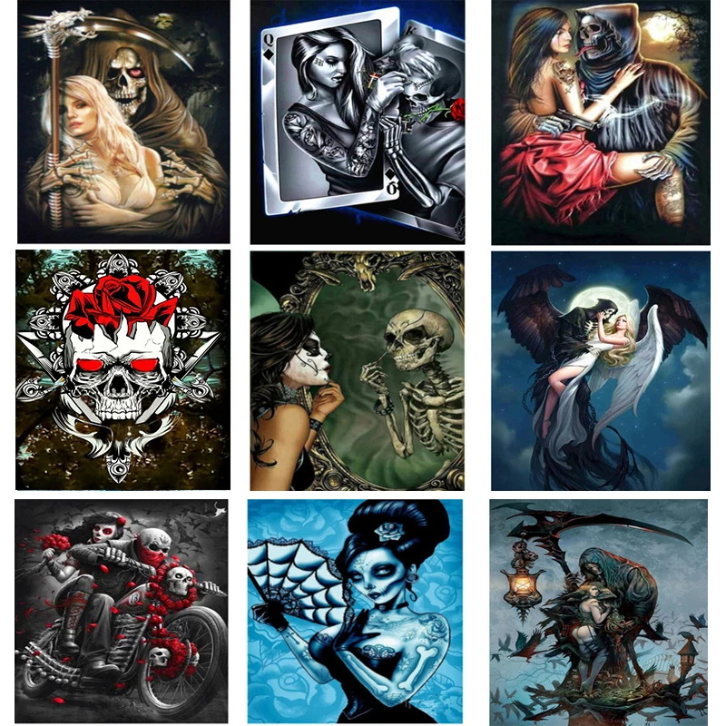 Алмазная 5D картина сделай сам квадратная вышивка черно-белый женский череп