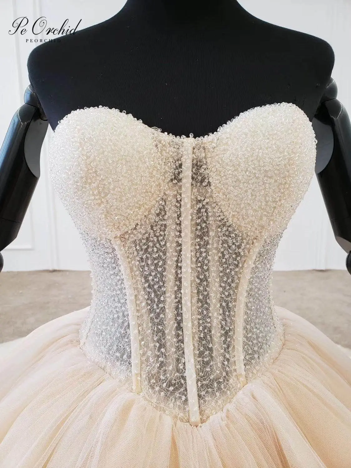 PEORCHID Princess Tulle Bridal Gown Wedding Dress Beads 2020 Vintage Sweetheart Backless Real Pictures Puxury Ball Gown