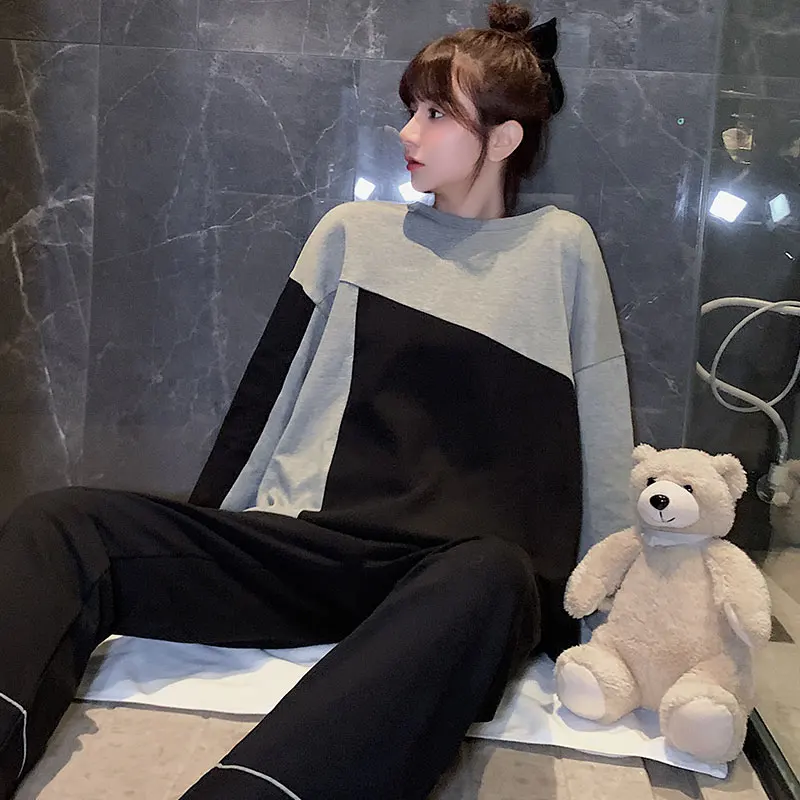 

Spring Women's Pure Cotton Pajamas Set New Solid Color Sliod Home Clothes Long Sleeve Sleepwear Female Mujer Nightwear