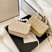luxury designer womens crossbody handbag 2021 brand straw female bags summer beach shoulder bag woven envelope small pearl tote