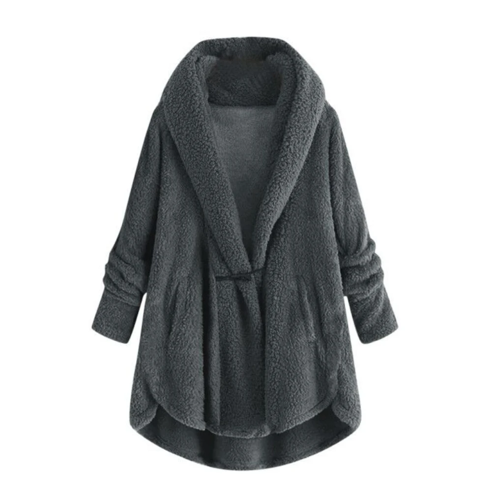

Plus Size Coat Women Casual Solid Color Horn Button Irregular Hem Warm Hooded Coat Women's Clothing Long Sleeve