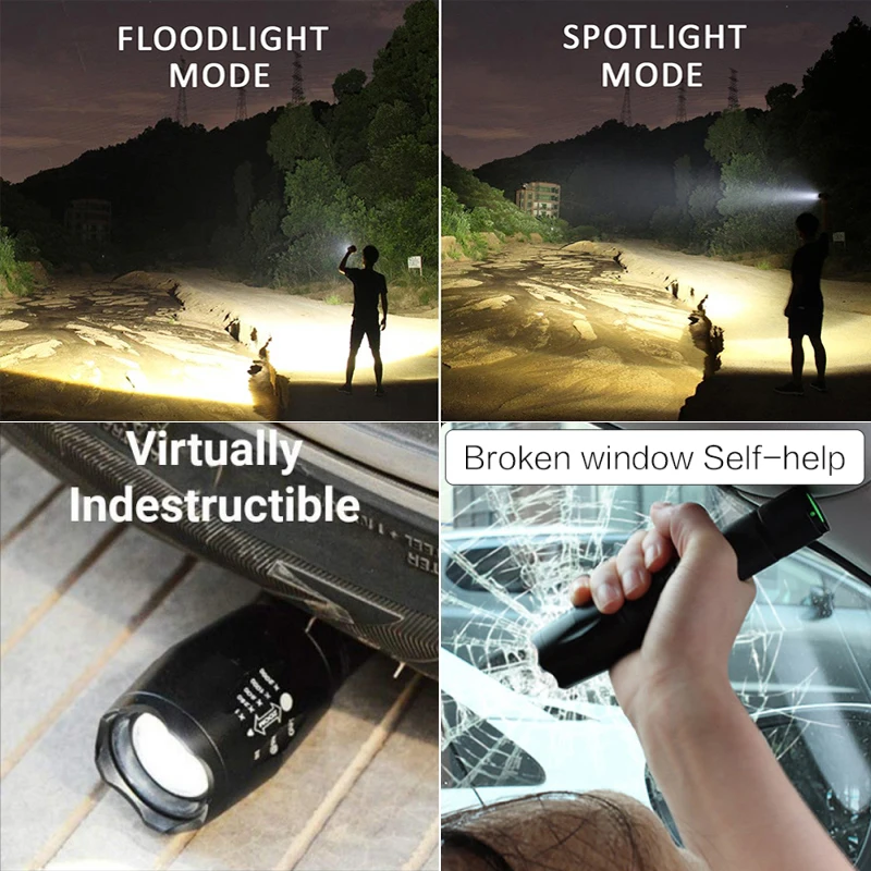 

Brightest 8000 LM LED Flashlight Lantern Portable Torch T6/L2/V6 5 Switch Modes Zoomable Waterproof Flashlight use 18650 Battery